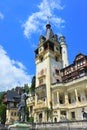 King Carol in military uniform statue in front of Peles castle