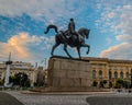 King Carol the 1st statue in Bucharest, morning light