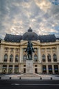 King Carol the 1st statue in Bucharest, morning light