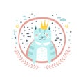 King Cat Fairy Tale Character Girly Sticker In Round Frame