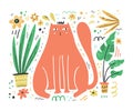 King cat flat hand drawn vector illustration Royalty Free Stock Photo