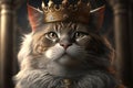 King of cat wearing crown on dark background