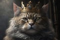 King of cat wearing crown on dark background