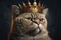 King of cat wearing crown on dark background