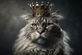 King of cat wearing crown on dark background