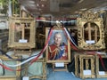 King Charles III coronation in May 2023 is celebrated in London in an antique frames shop