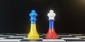 King chess Battle between Ukraine and Russia on chess board for political conflict and war concept