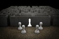 King of chess enters a maze demonstrating competitive advantage corporate or leadership concept. 3D illustration.