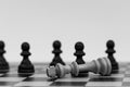 King in chess has fallen to several pawns Royalty Free Stock Photo