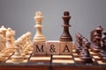 King Chess Pieces With Mergers And Acquisitions Text Royalty Free Stock Photo