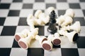 A King Chess is placed on a pile of coins.using as background business concept and Strategy concept with copy space for your text Royalty Free Stock Photo