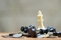 A King Chess is placed on a pile of coins.using as background business concept and Strategy concept with copy space for your text Royalty Free Stock Photo