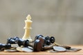 A King Chess is placed on a pile of coins.using as background business concept and Strategy concept with copy space for your text Royalty Free Stock Photo