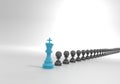 King of chess, standing out from the crowd of pawns. 3D Render