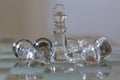 King chess surrounded by fallen chess pieces. Business strategy concept Royalty Free Stock Photo