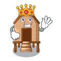 King chicken in a wooden cartoon coop