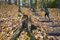 A child hiking uphill on a public park in Ontario. Focus on the foreground Royalty Free Stock Photo