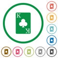 King of clubs card flat icons with outlines