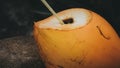 King coconut and the straw, delicious and famous drink in the south asian subcontinent, fresh and sweet natural energy drink