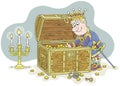 King counting gold coins in his chest Royalty Free Stock Photo