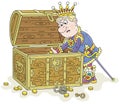 King counting last gold coins in his chest Royalty Free Stock Photo