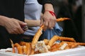 King crab legs at a food stall at the Tsukiji Outer Market in the city of Tokyo, Japan. Royalty Free Stock Photo