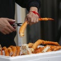 King crab legs at a food stall at the Tsukiji Outer Market in the city of Tokyo, Japan. Royalty Free Stock Photo