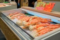 King crab legs on ice selling at market in Osaka, Japan. Royalty Free Stock Photo