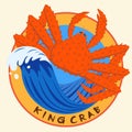 King crab seafood on blue wave circle logo