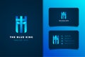 King with crown in blue abstract gradient concept for your business logo. M with crown logo isolated on dark background