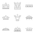 King crown icon set, outline style