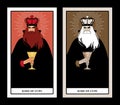 King of Cups with crown, roses and thorns, holding a golden cup. Minor arcana Tarot cards. Spanish playing cards Royalty Free Stock Photo