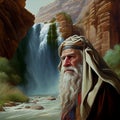 King David hiding at the cave at the Nahal David waterfall in Ein Gedi, Judean desert in Israel, generative AI