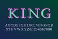 King decorative letters with numbers. 3d colored font. Isolated english alphabet