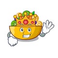 King dessert of fruits salad on cartoon