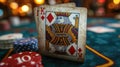 King of Diamonds Card on Casino Table with Chips.