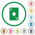 King of diamonds card flat icons with outlines