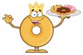 King Donut Cartoon Character Serving Donuts