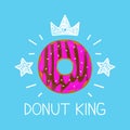 King donut concept cartoon flat and doodle illustration. Crown and stars