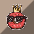 king donut logo mascot wearing eye glasses vector illustration