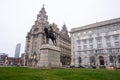 The King Edward VII Monument and the Liver Building, Liverpool Royalty Free Stock Photo