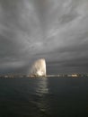 A beautiful view of the King Fahd Fountain on the Jeddah Corniche in the evening. Royalty Free Stock Photo