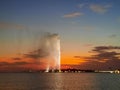 A beautiful view of the King Fahd Fountain on the Jeddah Corniche in the evening. Royalty Free Stock Photo