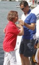Queen Sofia and son King Felipe of spain during summer holidays in mallorca