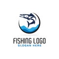 King fish jumping logo design,for fishing logo,in circle and water logo,vector template emblems Royalty Free Stock Photo