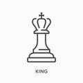 King flat line icon. Vector outline illustration of chess figure. Black thin linear pictogram for chessman piece