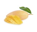 King Of Fruits,  Yellow Mango Fruit, And Mango Half Isolated On White Background