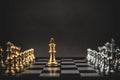 King golden chess standing confront of the silver chess team to challenge