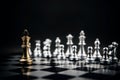 King golden chess standing confront of the silver chess team