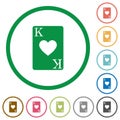 King of hearts card flat icons with outlines